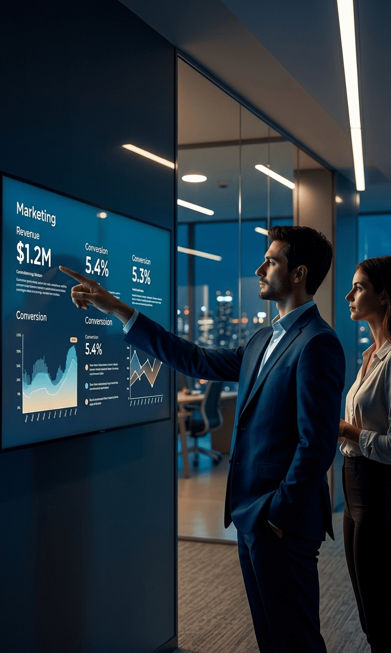 Business growth visualization with ascending chart and Dubai cityscape for Lumina Group UAE consulting results